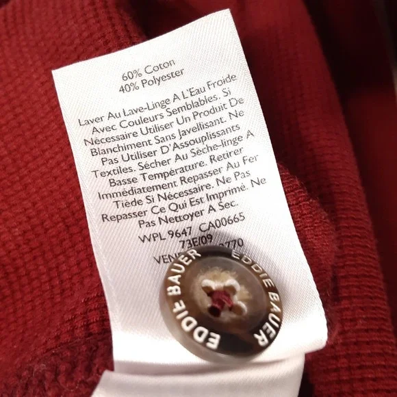 Eddie Bauer Outdoor Mens Henley Thermal Sweat Shirt Sz.Large/Burgundy/NWOT!! - Picture 4 of 10